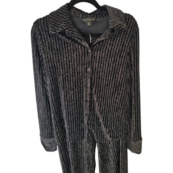 House of Harlow 1960 Velvet Metallic Striped Top and Bottom Set Sz M - Picture 2 of 11